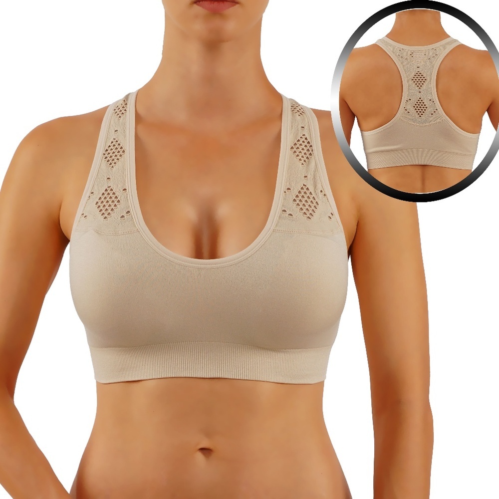 Scoopneck push up sports bra Racerback khaki